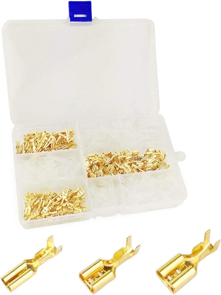 180pcs Brass Crimp Terminal Female Spade Connector with 180pcs Insulating Sleeve （2.8/4.8/6.3mm）